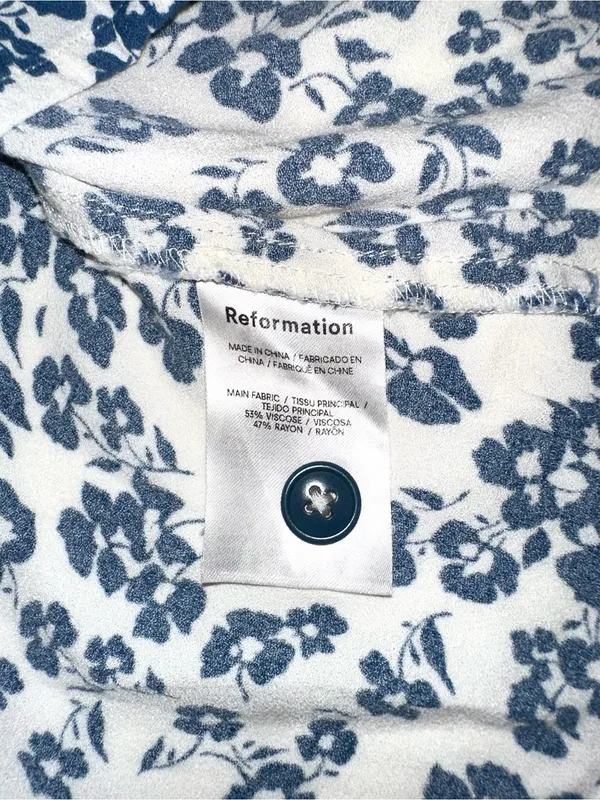 Reformation Rilynn White Blue Floral V-Neck Sleeveless Mini Dress 6 - Image 6