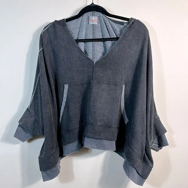 Free People Bonfire Hoodie Relaxed Fit V-Neck Hooded Layered Hem Women Medium - Image 2