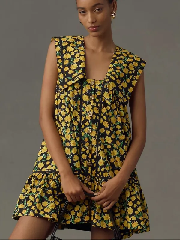 Anthropologie Maeve Flroal Collared Poplin Swing Mini Dress New Size Small - Image 12