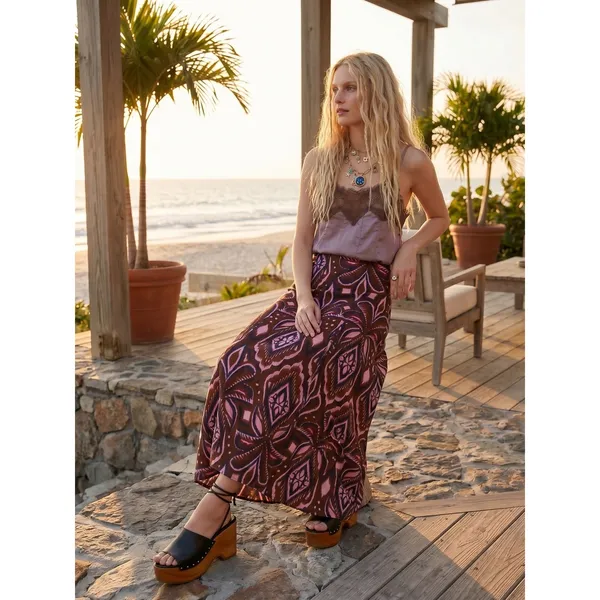 Farm Rio Bohemian Silky Satin Pineapple Ikat A-Line Midi Maxi Skirt Size Large - Image 7