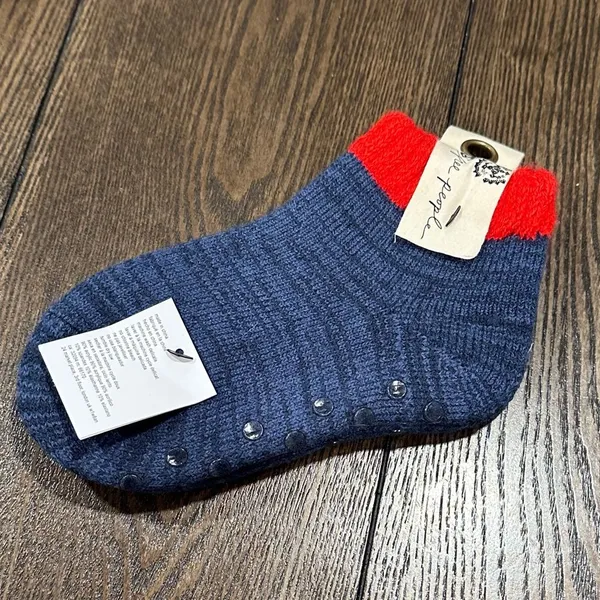 Free People Cozy Slipper Socks NEW Blue Red Grip Bottoms Lounge Cabin Socks OS - Image 2