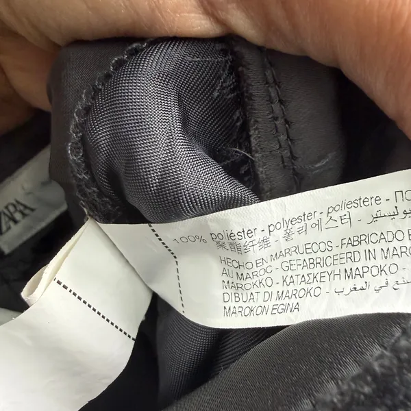 Zara‎ S Black Satin Frayed Waist Tapered Ankle Pants Preppy Classic Minimalist - Image 7