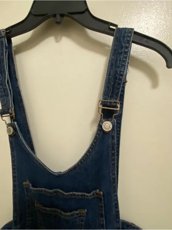 I&M Jeans Womens Dark Blue Wash Denim Overalls Pants S Small 29” Distressed - Image 2