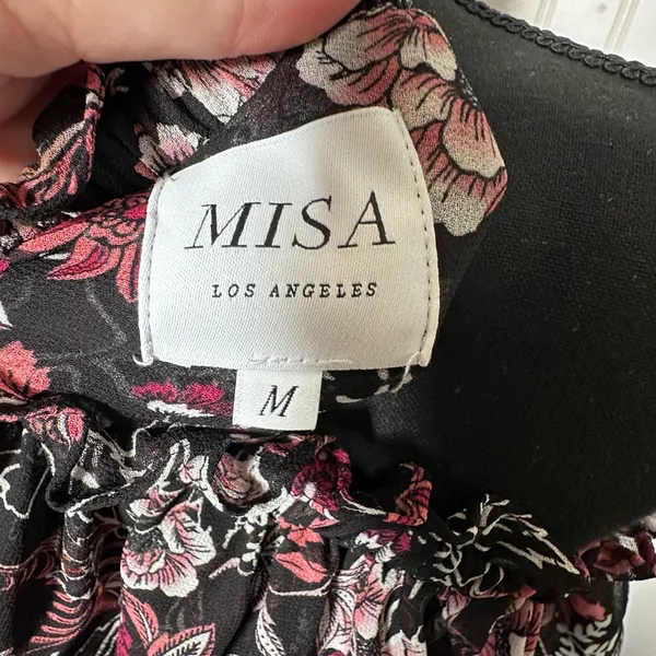 MISA Los Angeles One‎ Shoulder Floral Maxi Dress Black Pink Ruffle Medium USA - Image 5