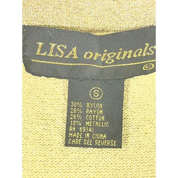 VTG LISA originals Sparkle Knit Cardigan Women S‎ Gold Button Front Long Sleeve - Image 6