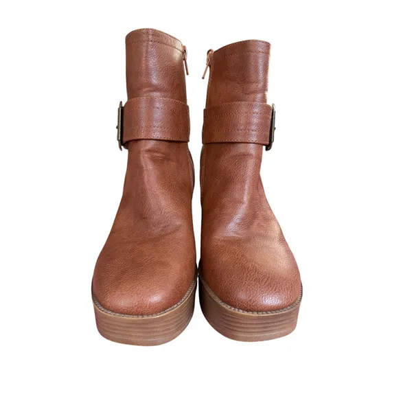 Yoki Brown Chunky Platform Ankle Boots Buckle Block Heel Size 8 - Image 8