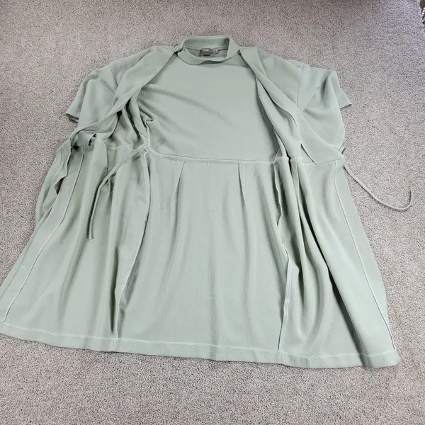 ASOS Womens Dress 4 Mint Green Textured Wrap V Neck Plunge Kimono Tie Waist - Image 4