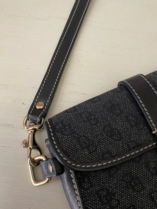 Vintage Dooney and Bourke monogrammed leather trim black wristlet wallet - Image 2
