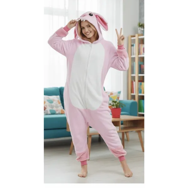 One-Piece Adult's Bunny Pajamas Halloween Cosplay Costume Sleepwear Small - Image 2