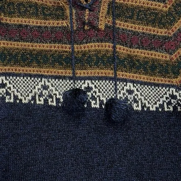 Alpaca‎ Boho Fair Isle Hooded Sweater Pullover w/ Pockets Cozy Festival Style - Image 3
