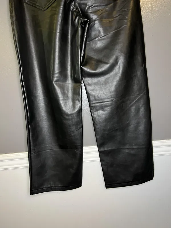 Abercrombie & Fitch Curve Love 90s Relaxed Jeans Womens 10S Black Faux Leather - Image 6