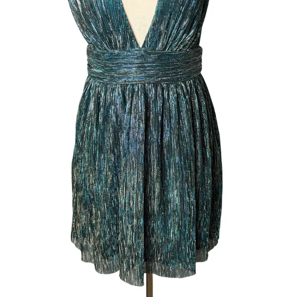 Lulus Ailey Skater Dress Women Small Teal Blue Gold Metallic Mini Party Prom - Image 7