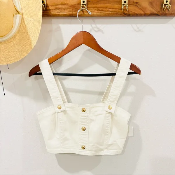 Michael Kors Women's Cream Cropped Button-Front Tank Top size‎ Small - Image 2