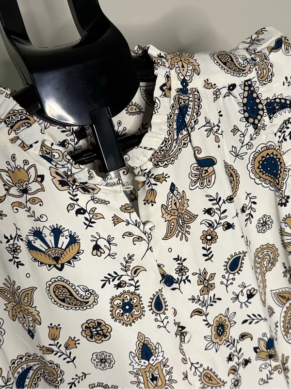 Ann Taylor NWT Floral Paisley Ruffle Sleeve Button Front Blouse XS - Image 8