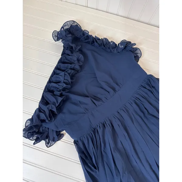 Lulus Splendid Charisma Navy Ruffle Pleated One-Shoulder Dress Party Flowy Large - Image 3