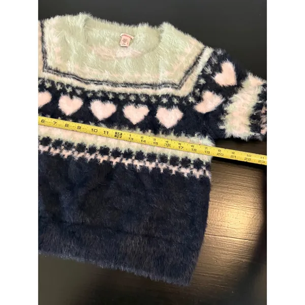 Victorias‎ Secret Heart Fair Isle Eyelash Knit Sweater Mint Navy Pink Medium - Image 5