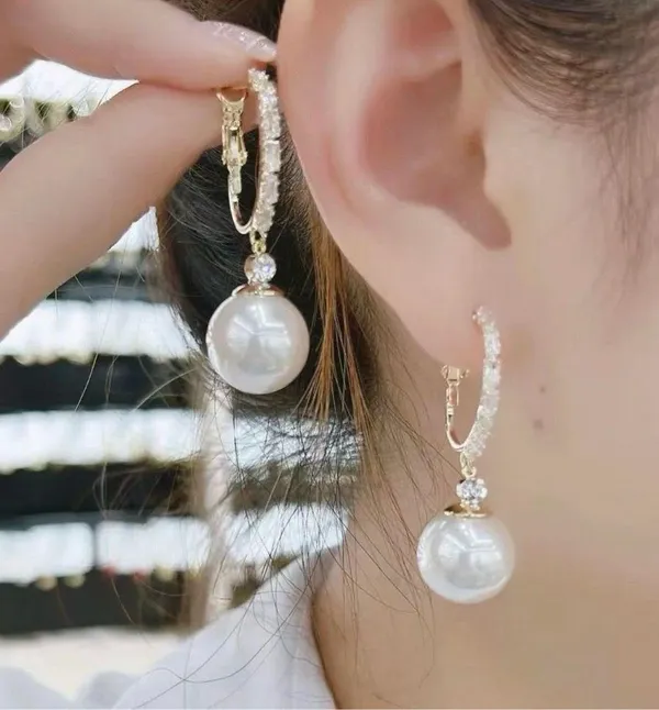 White Pearl Dangle Drop Earrings for Women - Image 6