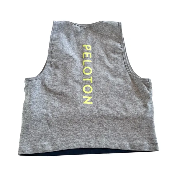 Beyond‎ Yoga Peloton Womens Medium Colorblock Crop Tank Top Navy Gray Neon Logo - Image 5