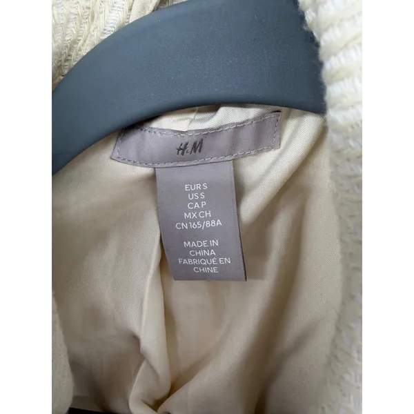 H&M Women Blazer Cream Textured Double Breasted Gold Crest Button‎ S - Image 4