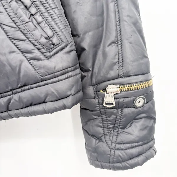 Diesel Womens Black Vintage Y2K Quilted Moto Utility Bomber Jacket Size L - Image 2