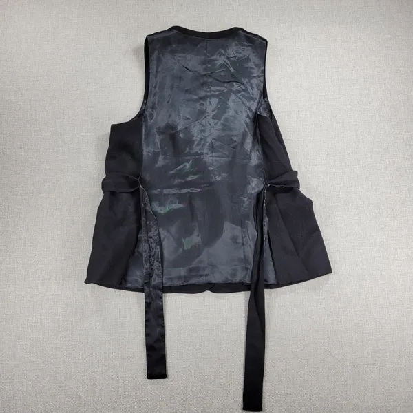 Gap Womens Vest Large Black Wool Blend Plunging Neck Waist Tie Double Breasted - Image 7