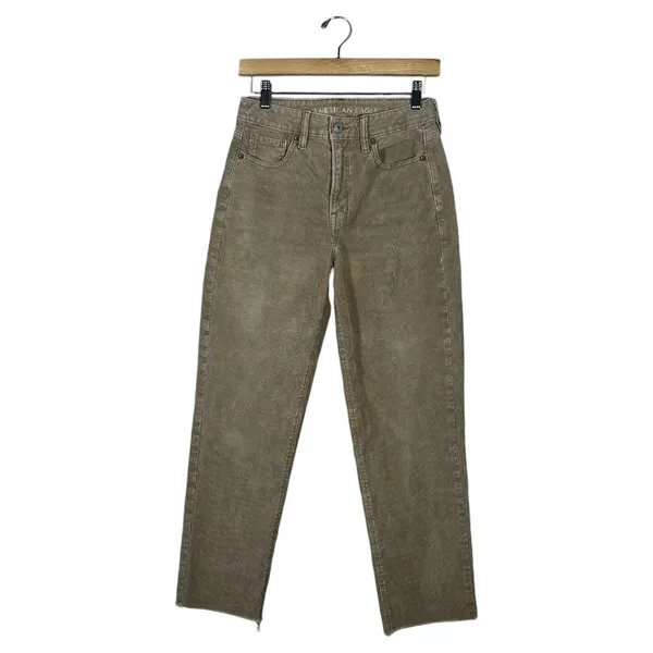 American Eagle Mom Straight Corduroy Pants Tan Khaki Acid Wash Boho Size 4 - Image 2