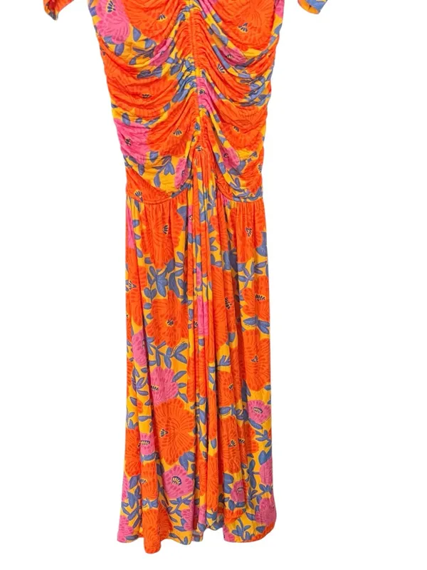 ANTHROPOLOGIE Farm Rio Short Sleeve Ruched Midi Dress Tropical Floral Size M NEW - Image 10
