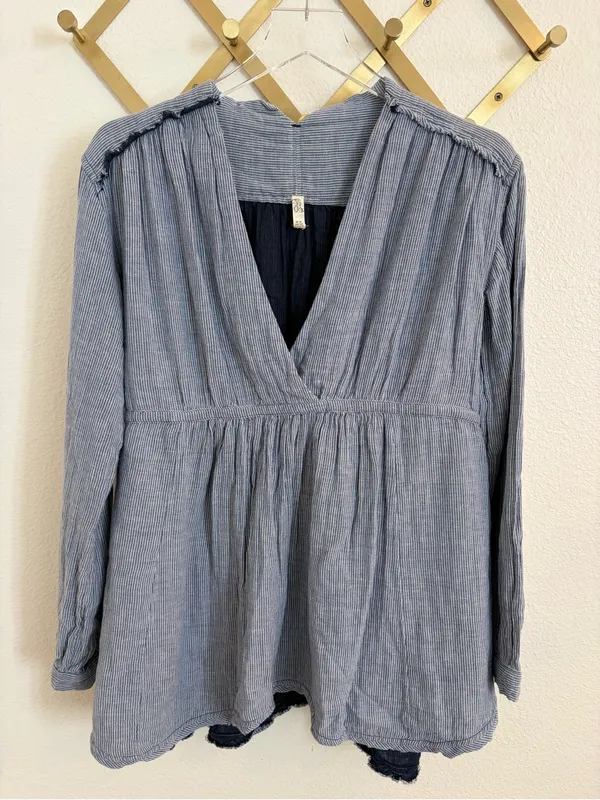 Free People All Who Wander Tunic Top Blue Striped Medium - Image 5