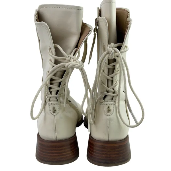 Sam Edelman TanaI Womens White Leather Square Toe Lace-up Back Ankle Boots 8.5 - Image 3