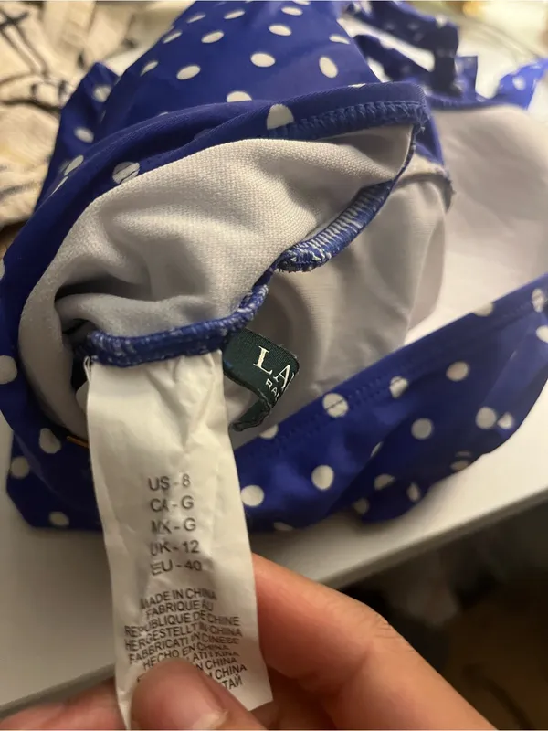 Lauren Ralph Lauren Blue White Polka Dot Halter One Piece Swimsuit 8 Ruched - Image 7