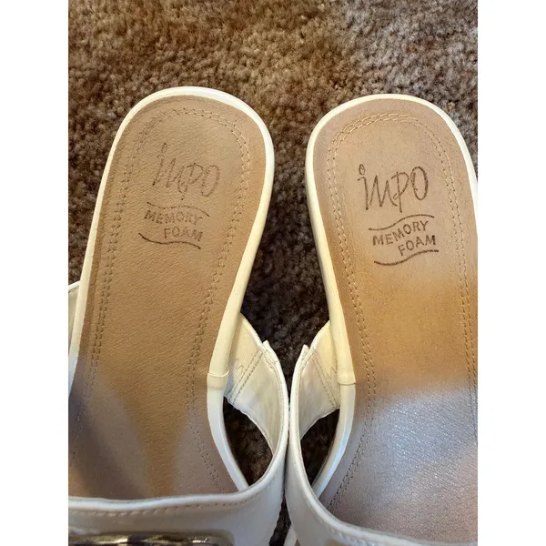 Impo Comfort Low Wedge White Silver Metal Accent Thong Slip-On Sandals Y2K - Image 3