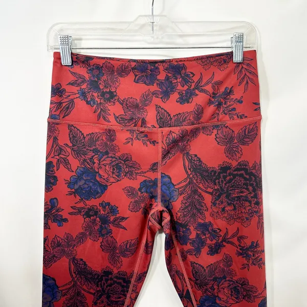 Free People Movement Medium Leggings‎ Red Blue Floral Rose High Rise Boho 1742 - Image 4