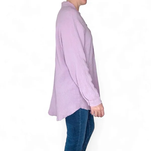 Light Purple Gauze Oversized Minimalist Casual Button Down Shirt - Image 4