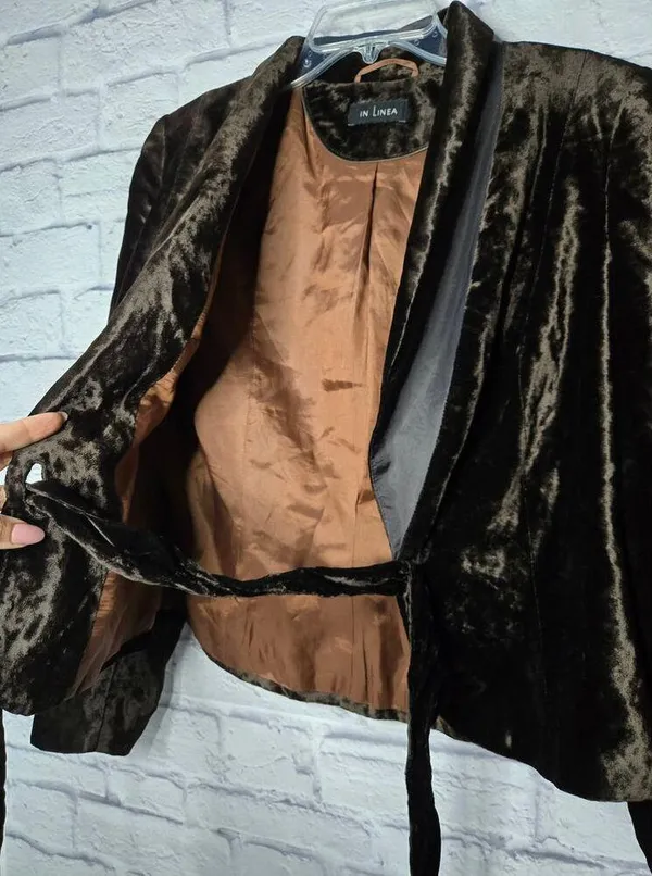 In Linea brown velvet blazer jacket shimmery holiday career office 40. - Image 5