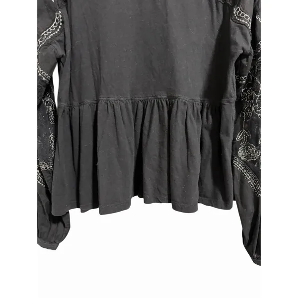 Free People‎ Penny Embroidered Peplum Top Black Women's Size XS - Image 6