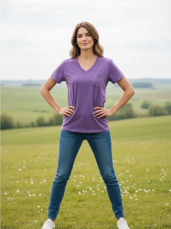 Ariat Rebar Work American Flag Purple V-Neck Tee Women's Large - Image 2