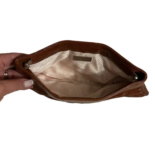 Lauren Merkin Boho Distressed Leather Brown Unique Luxe Clutch Bag - Image 5