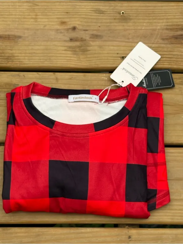 Fantaslook Women’s Small Red Black Buffalo Plaid Tunic Sweatshirt NWT - Image 6
