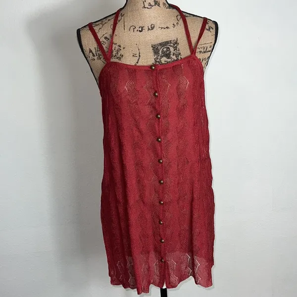 Free people tank top semi sheer textured material burnt Red Size M NWT - Image 6