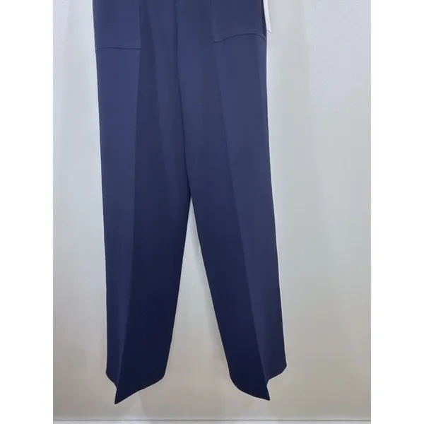AQUA Womens Navy Blue High Waisted Patch Pocket Straight Leg Trousers Small‎ NEW - Image 3