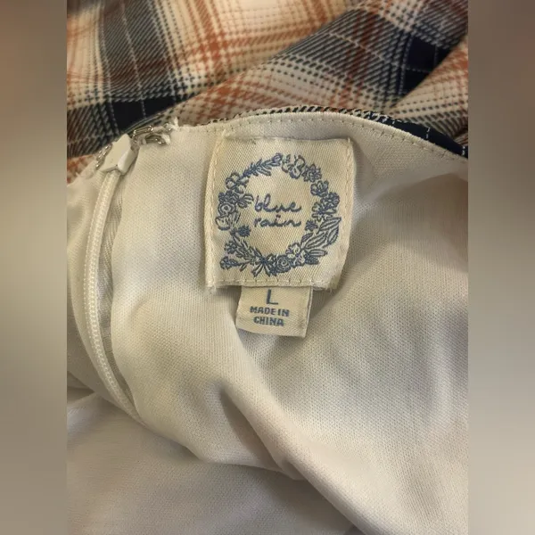 Blue Rain Plaid Puff Sleeve Dress - Image 6