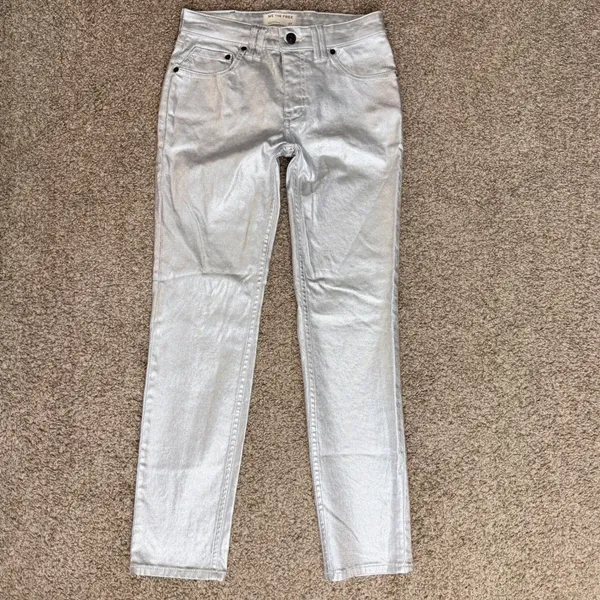 We The Free Oracle Metallic Low-Rise Slim Straight Jeans Women 27 Silver - Image 2