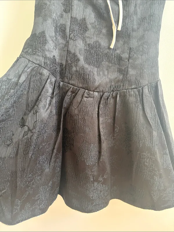 Black Mini Dress with Cream Contrast Straps - Image 2