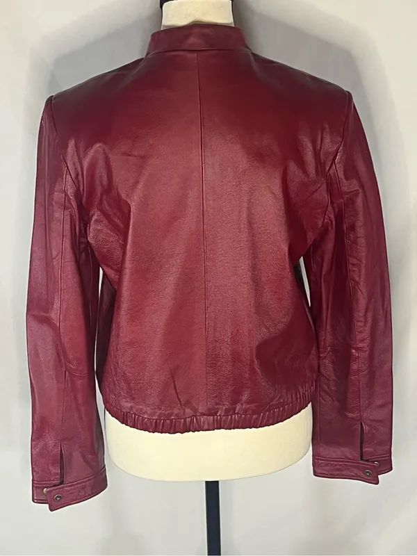 Boutique Europa Women’s Burgundy Genuine Leather Full Zip Jacket Coat Size 8 - Image 5