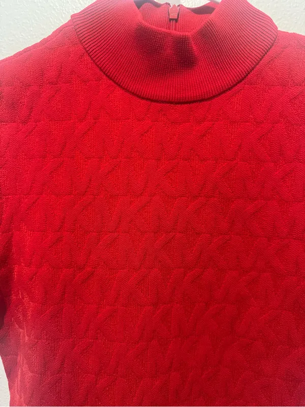 Michael Kors Red Short-Sleeve Turtleneck Mini Dress - Image 4