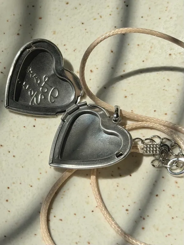 Handmade “I love you” stainless steel heart locket charm necklace 🍃🩵 - Image 4