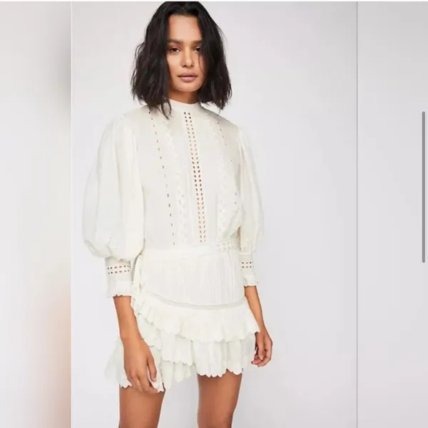 LoveShackFancy LORELAI Tiered Ruffle‎ Mini Dress Broderie Anglaise Cotton Medium - Image 2
