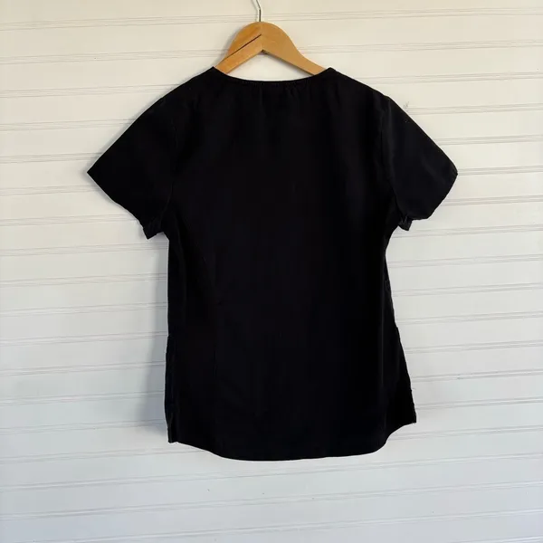 Dickies Scrub Top XS Black V-Neck Short Sleeve‎ Zipper Pocket Ribbed Side Panels - Image 2