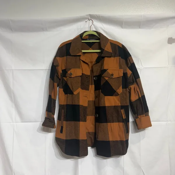 Blu Pepper Orange Plaid Buffalo Print Shacket Sz S - Image 2