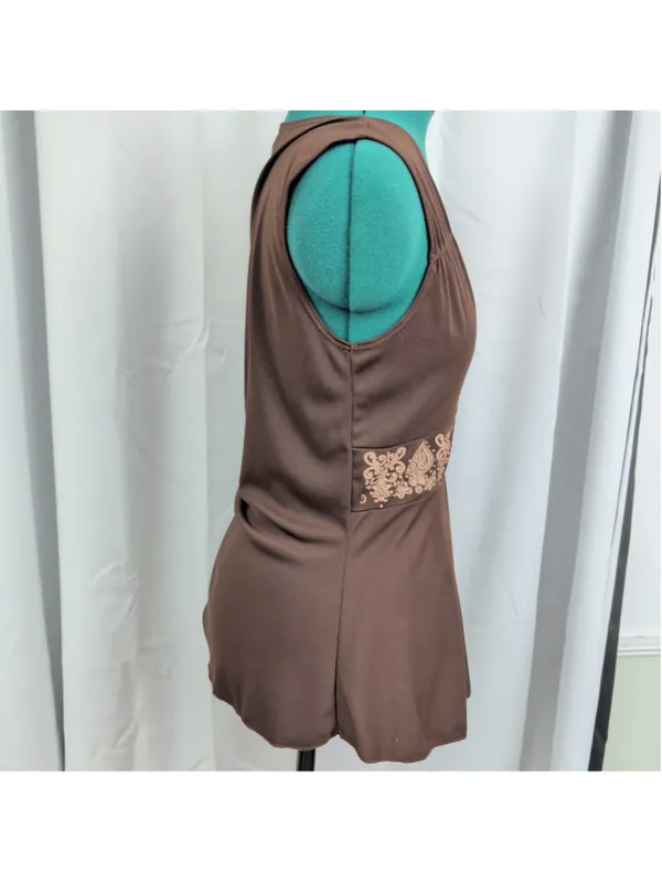 Vintage USA Made Brown Embellished Baby Doll Top - Image 5